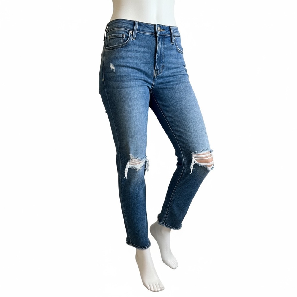 Levi’s 724 High Rise Straight Jeans Women’s Size 26 Distressed Knee Raw Hem